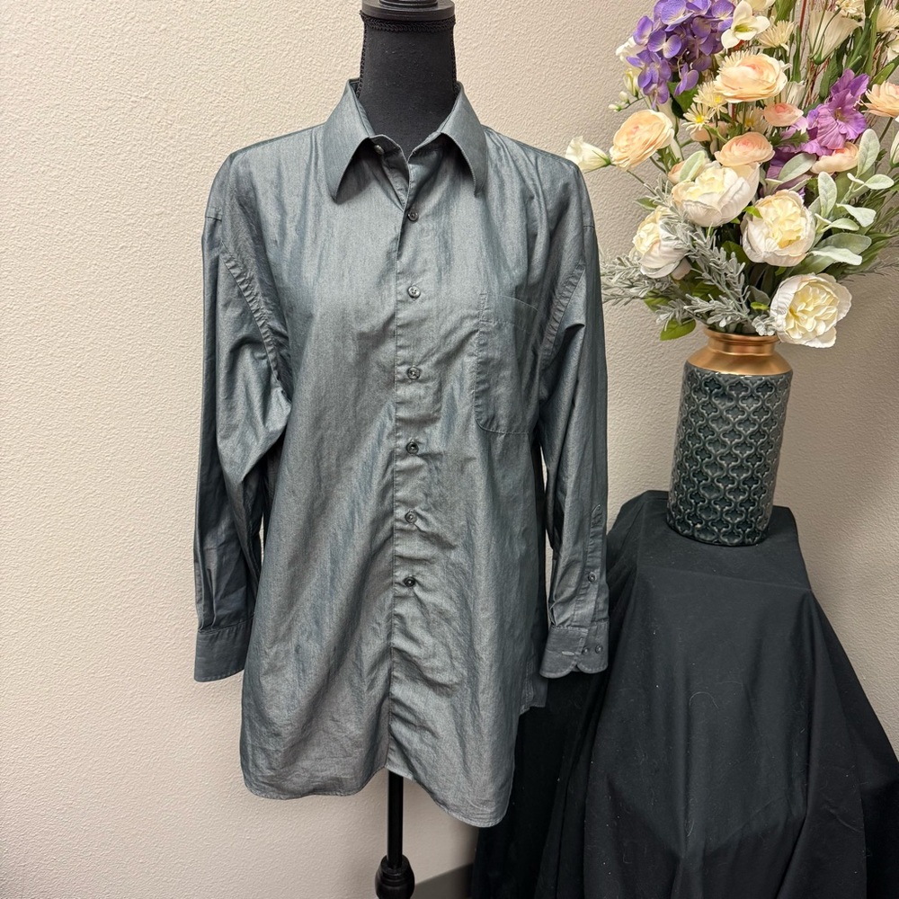 J. Ferrar Gray Button Down Dress Shirt 16.5 32/33 Classic Fit Long Sleeve
